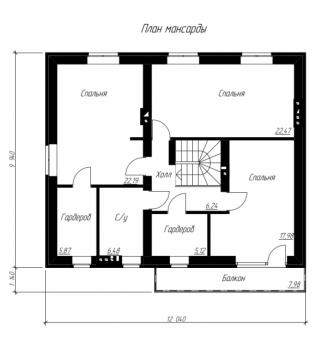 Проект одноэтажного коттеджа с мансардой